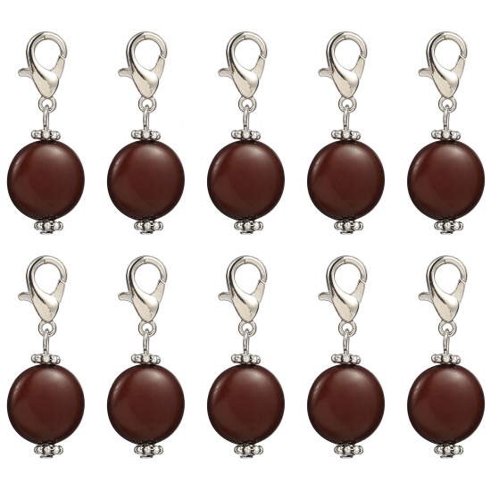 Immagine di Lega di Zinca + Acrilato Marcatori di Punto a maglia Argento Antico Colore del Caffè Tondo 40mm x 16mm, 10 Pz