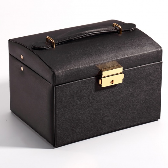 Picture of PU Leather Jewelry Gift Jewelry Box Rectangle Black 17cm x 12.5cm x 12cm , 1 Piece