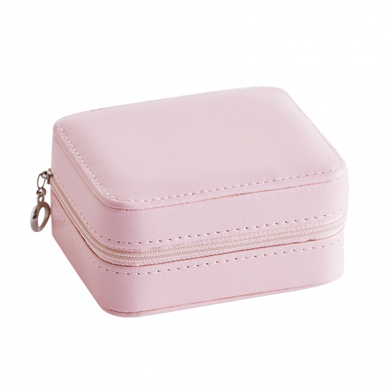 Picture of PU Leather Jewelry Gift Jewelry Box Rectangle Light Pink 11cm x 9cm x 5.5cm , 1 Piece
