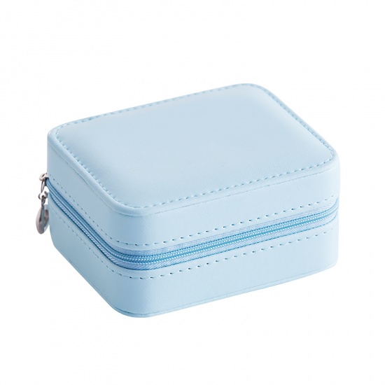 Picture of PU Leather Jewelry Gift Jewelry Box Rectangle Light Blue 11cm x 9cm x 5.5cm , 1 Piece