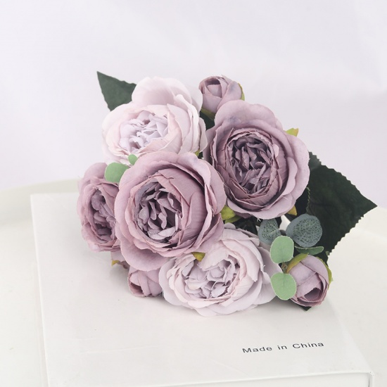 Picture of Mauve - 5 Headed Artificial Persian Rose Faux Silk Fake Flowers for DIY Living Room Home Wedding Decoration 29x15cm, 1 Bunch