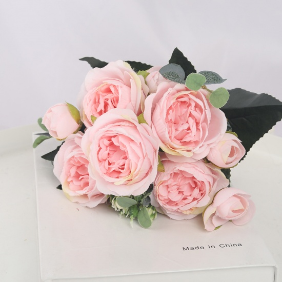 Picture of Pink - 5 Headed Artificial Persian Rose Faux Silk Fake Flowers for DIY Living Room Home Wedding Decoration 29x15cm, 1 Bunch