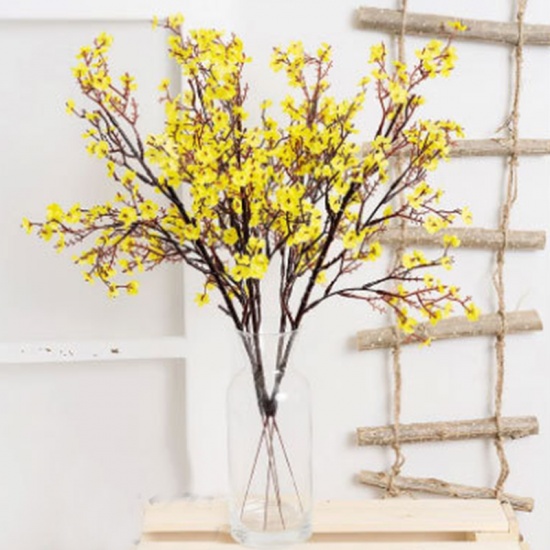 Picture of Yellow - Gypsophila Artificial Branch Faux Silk Fake Flowers Long Bouquet Home Wedding Decoration 51x19cm, 1 Bunch