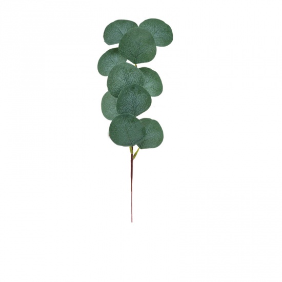 Picture of Green - Eucalyptus Leaves Stems Branches Faux Silk Fake Artificial Plants For Floral Bouquets Wedding Home Greenery Decoration 35x10cm, 5 PCs