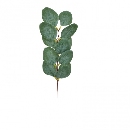Picture of Green - Eucalyptus Leaves Stems Branches Faux Silk Fake Artificial Plants For Floral Bouquets Wedding Home Greenery Decoration 35x9.5cm, 5 PCs