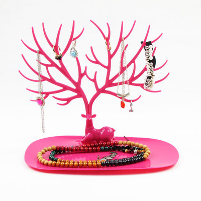 Image de Fuchsia - Support de présentoir de bijoux de bureau de rangement en bois de cerf en plastique 25x15x22cm, 1 pièce
