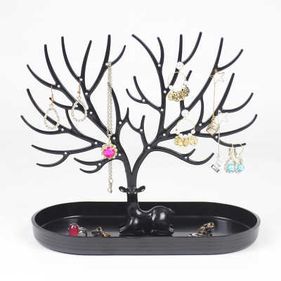 Image de Noir - Support en plastique de présentoir de bijoux de bureau de stockage de bois de cerf 23.5x11.5x22cm, 1 pièce
