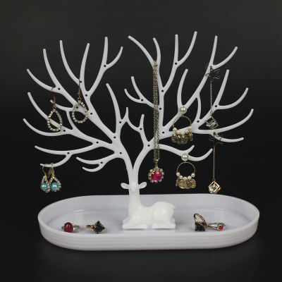 Image de Blanc - Support en plastique de présentoir de bijoux de bureau de stockage de bois de cerf 23.5x11.5x22cm, 1 pièce