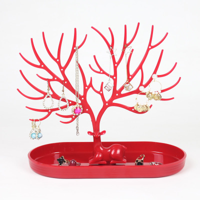 Image de Rouge - Support en plastique de présentoir de bijoux de bureau de stockage de bois de cerf 23.5x11.5x22cm, 1 pièce