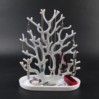 Image de Blanc - Support de présentoir à bijoux de bureau en forme de corail en plastique 25x13x32cm, 1 pièce