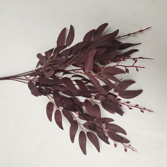 Picture of Dark Red - 5 Branch Willow Leaves Simulation Plant DIY Wedding Hall Venue Decoration, 1 Piece