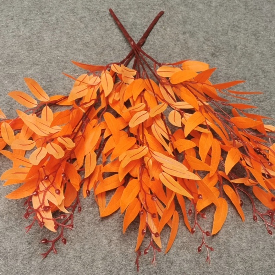 Picture of Orange - 5 Branch Willow Leaves Simulation Plant DIY Wedding Hall Venue Decoration, 1 Piece
