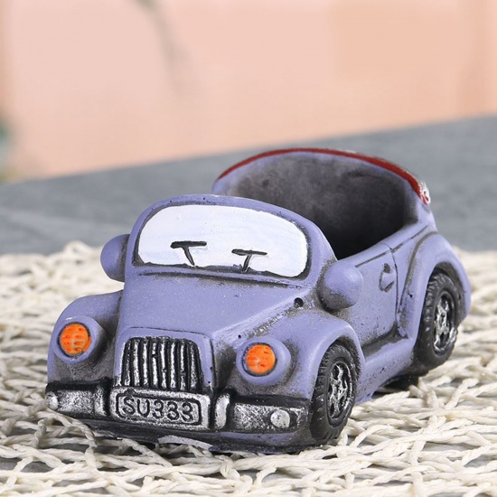 紫-セメントレトロ漫画車車両鉢植えの装飾品装飾ガーデニングポット14x6.5x7cm、1個 の画像