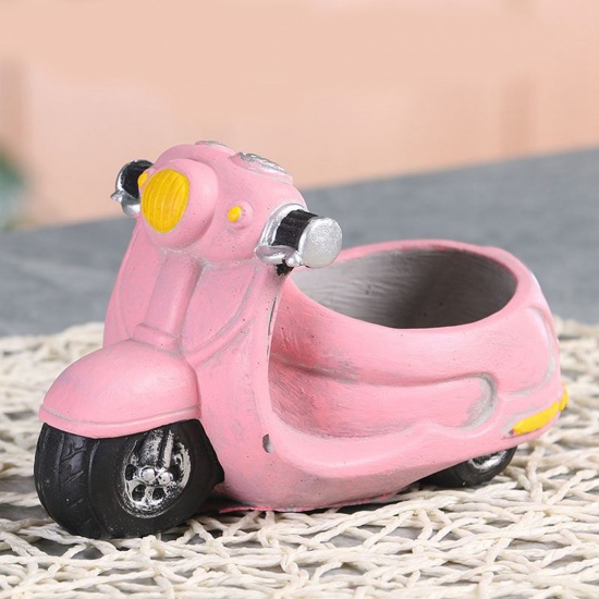 ピンク-セメントレトロ漫画車車両鉢植えの装飾品装飾ガーデニングポット17x8.5x9cm、1個 の画像