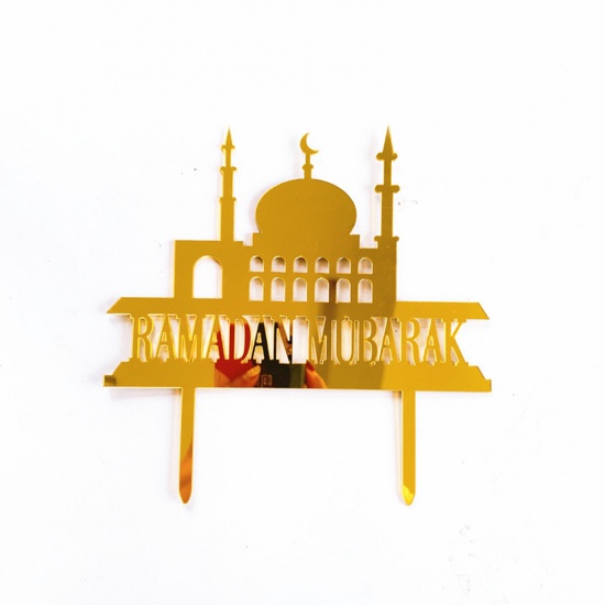 Picture of Golden - Acrylic Ramadan Mubarak Cake Picks Decoration For Ramadan Festival Eid Al-Fitr 14cm wide, 1 Piece