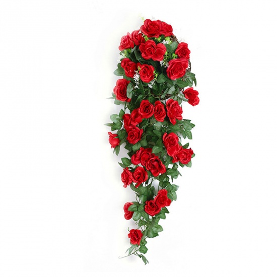 Picture of Red - Simulation Rose Flower Wall Hanging Artificial Home Decoration 90cm long, 1 Piece
