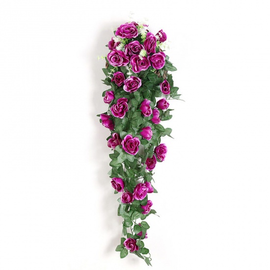 Picture of Purple - Simulation Rose Flower Wall Hanging Artificial Home Decoration 90cm long, 1 Piece