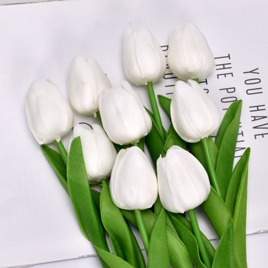 Picture of White - Faux Silk Simulation Tulip Flower For Wedding Home Decoration 34cm long, 1 Piece
