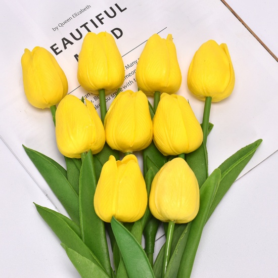 Picture of Yellow - Faux Silk Simulation Tulip Flower For Wedding Home Decoration 34cm long, 1 Piece