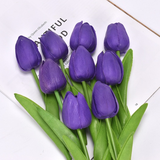 Picture of Dark Purple - Faux Silk Simulation Tulip Flower For Wedding Home Decoration 34cm long, 1 Piece