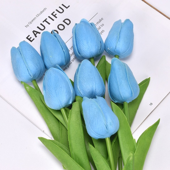 Picture of Skyblue - Faux Silk Simulation Tulip Flower For Wedding Home Decoration 34cm long, 1 Piece