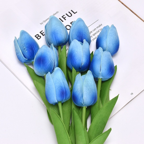 Picture of Light Blue - Faux Silk Simulation Tulip Flower For Wedding Home Decoration 34cm long, 1 Piece