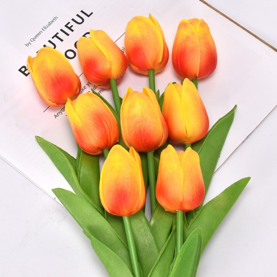 Picture of Orange - Faux Silk Simulation Tulip Flower For Wedding Home Decoration 34cm long, 1 Piece