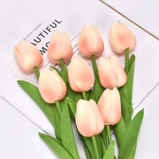 Picture of Champagne - Faux Silk Simulation Tulip Flower For Wedding Home Decoration 34cm long, 1 Piece