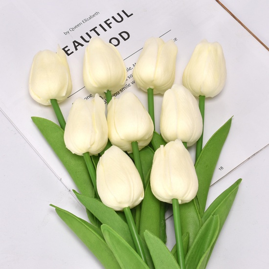 Picture of Milk White - Faux Silk Simulation Tulip Flower For Wedding Home Decoration 34cm long, 1 Piece