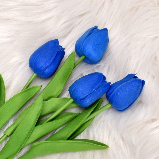 Picture of Royal Blue - Faux Silk Simulation Tulip Flower For Wedding Home Decoration 34cm long, 1 Piece