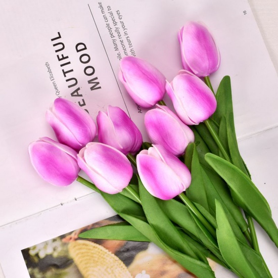 Picture of Purple - Faux Silk Simulation Tulip Flower For Wedding Home Decoration 34cm long, 1 Piece
