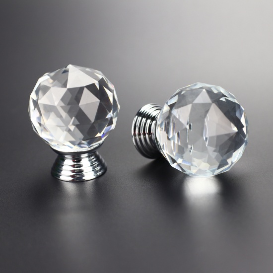 Imagen de Silver Tone - Faceted Glass Ball Handles Pulls Knobs For Drawer Cabinet Furniture Hardware 30mm Dia., 1 Piece
