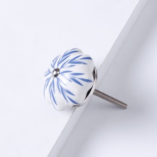 Imagen de Light Blue - 6# Ceramic Flower Handles Pulls Knobs For Drawer Cabinet Furniture Hardware 40x29mm, 1 Piece