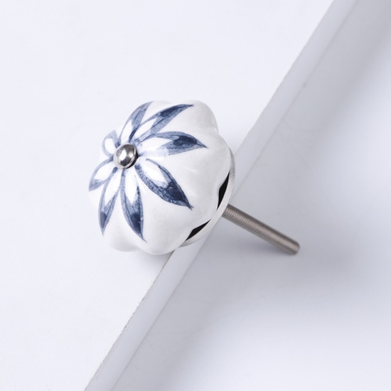 Imagen de Dark Blue - 12# Ceramic Flower Handles Pulls Knobs For Drawer Cabinet Furniture Hardware 40x29mm, 1 Piece