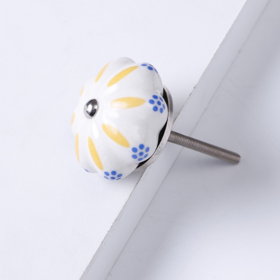 Imagen de Yellow - 23# Ceramic Flower Handles Pulls Knobs For Drawer Cabinet Furniture Hardware 40x29mm, 1 Piece