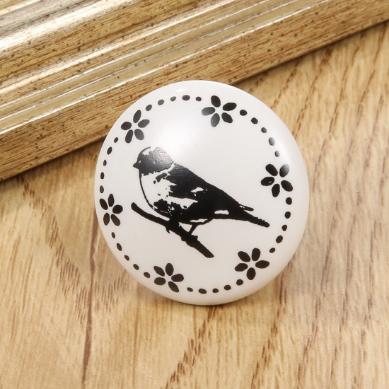 Imagen de White - 10# Ceramic Bird Round Handles Pulls Knobs For Drawer Cabinet Furniture Hardware 38x32mm, 1 Piece