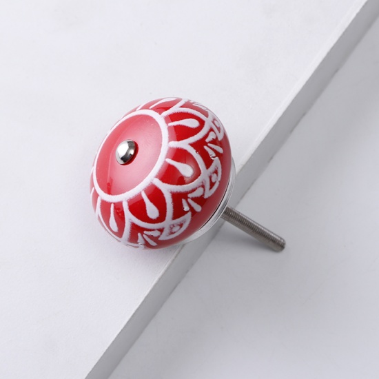 Imagen de Red - 8# Ceramic Ball Handles Pulls Knobs For Drawer Cabinet Furniture Hardware 42x29mm, 1 Piece