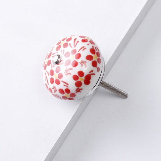 Imagen de Red - 17# Ceramic Ball Handles Pulls Knobs For Drawer Cabinet Furniture Hardware 42x29mm, 1 Piece