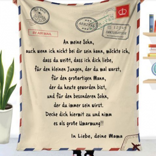 Immagine di Beige - 140x180cm German Message Letter Envelope To Son Single-sided Printed Warm Flannel Blanket, 1 Piece