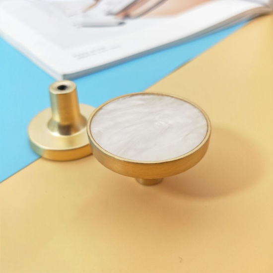 Imagen de White - 19# Zinc Based Alloy Round Handles Pulls Knobs For Drawer Door Cabinet Furniture Hardware 38x24mm, 1 Piece