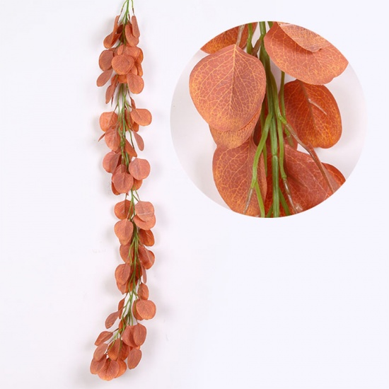 Picture of Orange-red - Faux Silk Artificial Leaf Garlands Vines For Wedding Party Home Wall Garden Decoration 100cm long, 1 Piece