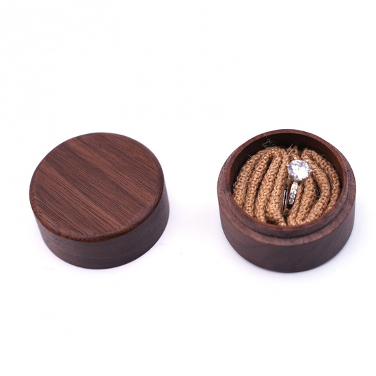 Picture of Wood Jewelry Gift Jewelry Box Cylinder Dark Brown 5cm x 5cm x 3cm , 1 Piece