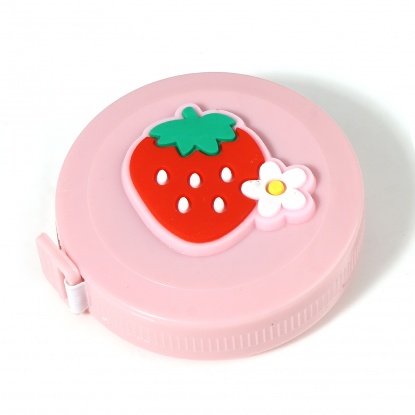 Picture of Plastic Measure Tools Strawberry Fruit Round Pink 5cm x 1.1cm, 5 PCs