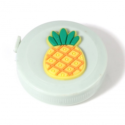 Picture of Plastic Measure Tools Pineapple/ Ananas Fruit Round Green & Yellow 5cm x 1.1cm, 5 PCs