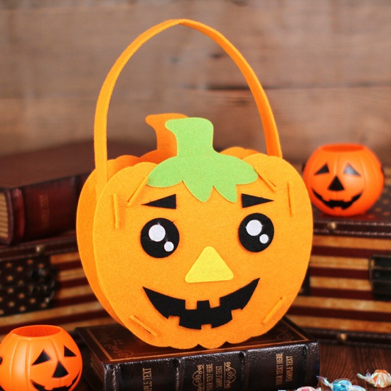 Picture of Orange - 2# Halloween Pumpkin Nonwoven Children's Portable Candy Bag 18x27cm, 1 Piece
