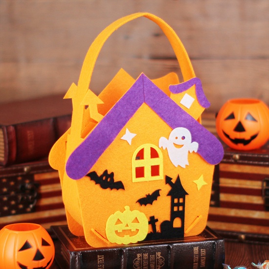 Picture of Orange - 3# Halloween House Nonwoven Children's Portable Candy Bag 18x27cm, 1 Piece