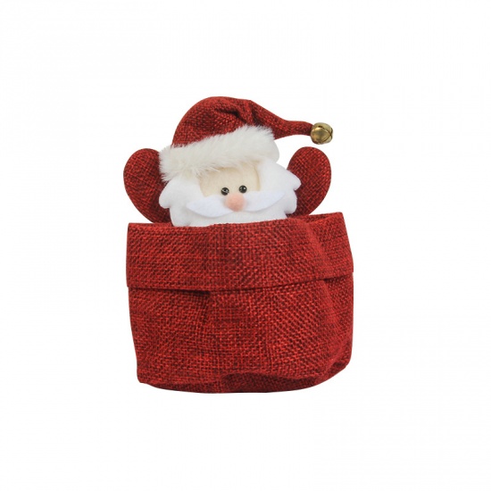 Picture of Red - Christmas Santa Claus Fabric Storage Basket Creative Candy Bag 16x14cm, 1 Piece
