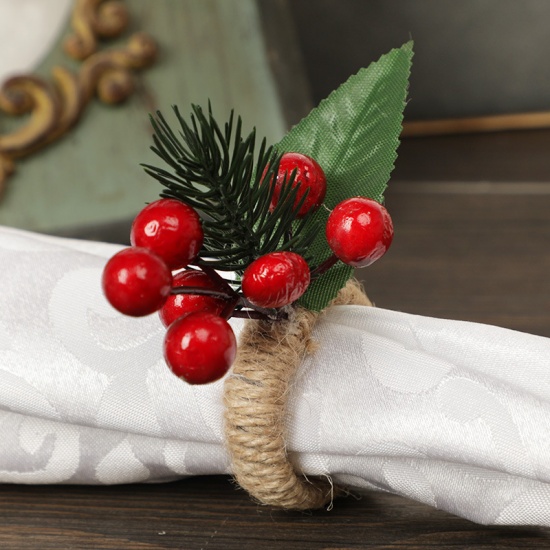 Immagine di Red - 1# Christmas Plastic Napkin Ring Buckle Holder Table Decoration 9x9x4.5cm, 1 Piece