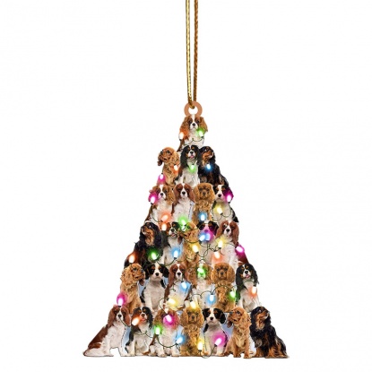 ブラウン-2＃ドッグアニマルラウンドウッドクリスマスツリーオーナメント  飾り10x7cm、1 着 の画像