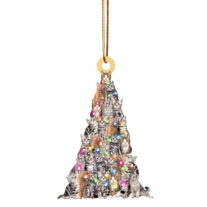 多色-7＃猫動物ラウンドウッドクリスマスツリーオーナメント  飾り10x7cm、1 着 の画像